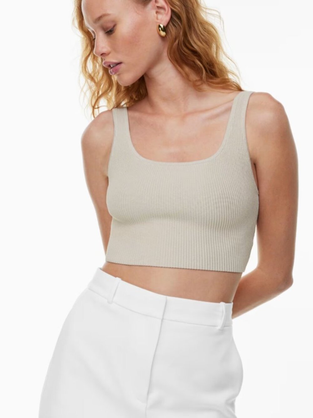 Babaton Taupe Sculpt Knit Squareneck Ribbed Cropped Tank Size XXS